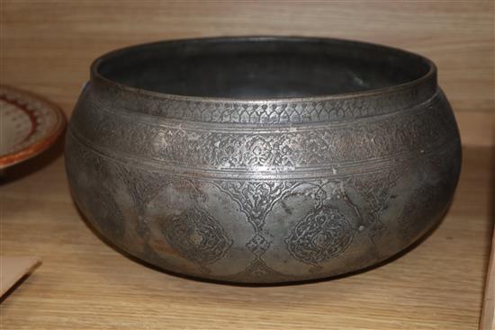 A large Persian tinned copper bowl